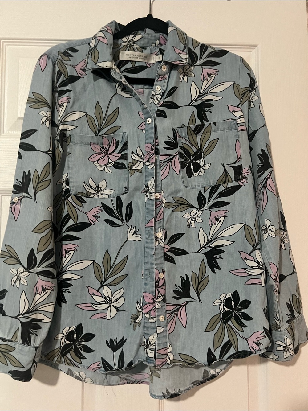 Simons Contemporaine Light Blue Floral Button-Up Shirt